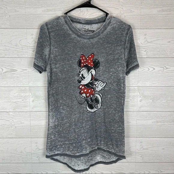 Disney Minnie Mouse Gray Burn Out T-Shirt Size XS - Picture 1 of 4